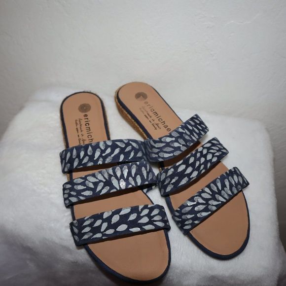 Eric Michael Blue/White Droplet Reese Suede Espadrille Sandals Women's Size 41 - Picture 4 of 9